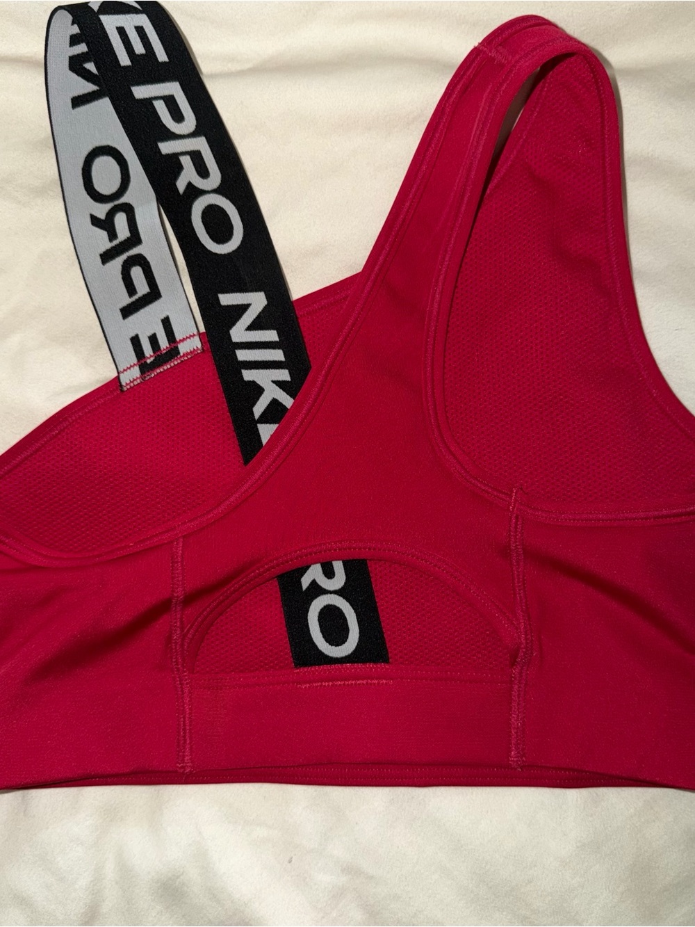 Nike Red Asymmetric Sports Bra with Black/White Branded Strap - Picture 4 of 5